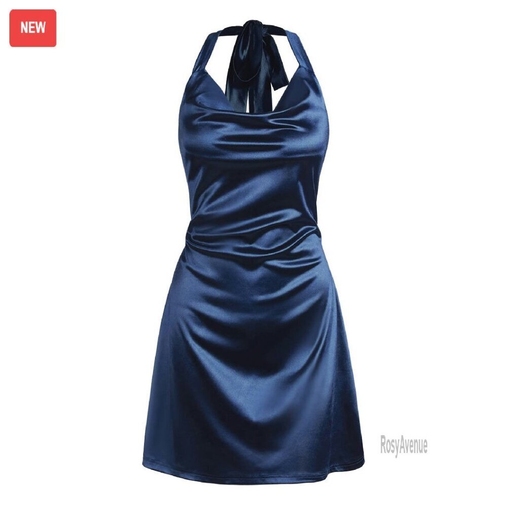 Satin Halter Mini Dress Open Back Sexy Party Club Night Out